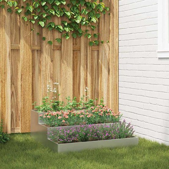 Jardinière carrée acier galvanisé potager surélevé jardin argent 90cm