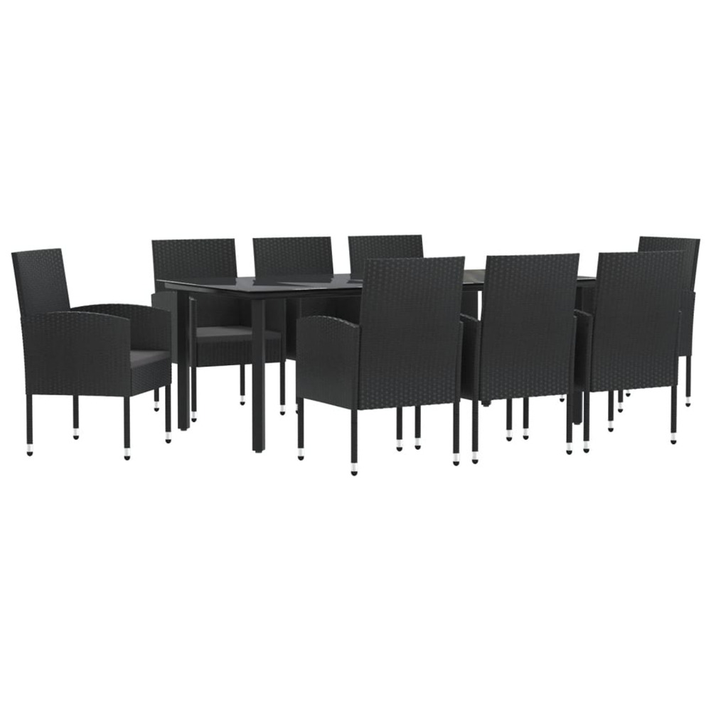 Ensemble à manger de jardin 9 pcs noir résine tressée et acier