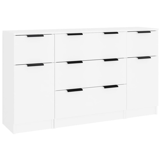 Buffet bahut commode armoire meuble de rangement organisateur cuisine salle de séjour salons 3 pcs bois d'ingénierie blanc 02