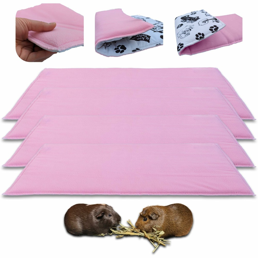 Lot de 4 - tapis pour cochon d'inde et lapin en polaire 70 x 35 cm - polaire absorbant, lavable en machine, economique