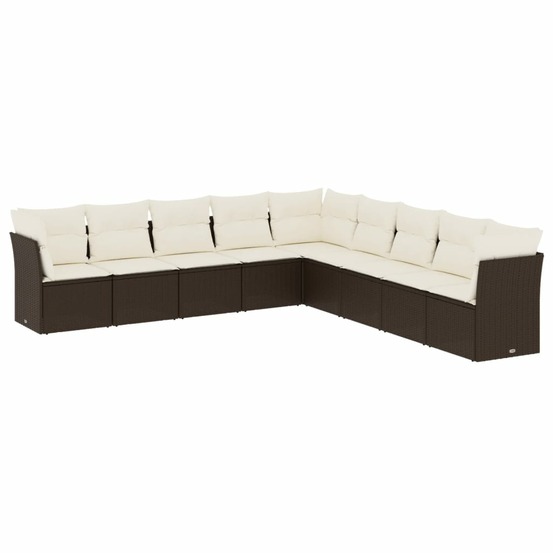 Salon de jardin avec coussins 9 pcs marron résine tressée