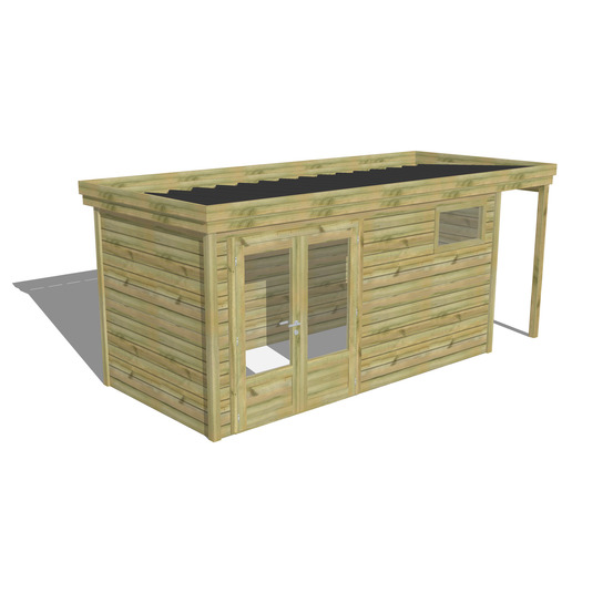 Abri de jardin bois pin traité autoclave 27mm - 5,34x2,14m / 11m2 - bac acier - abri français