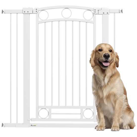Barrière sécurité extra haute chien acier pour escalier réglable 76-104 cm 105 cm blanc