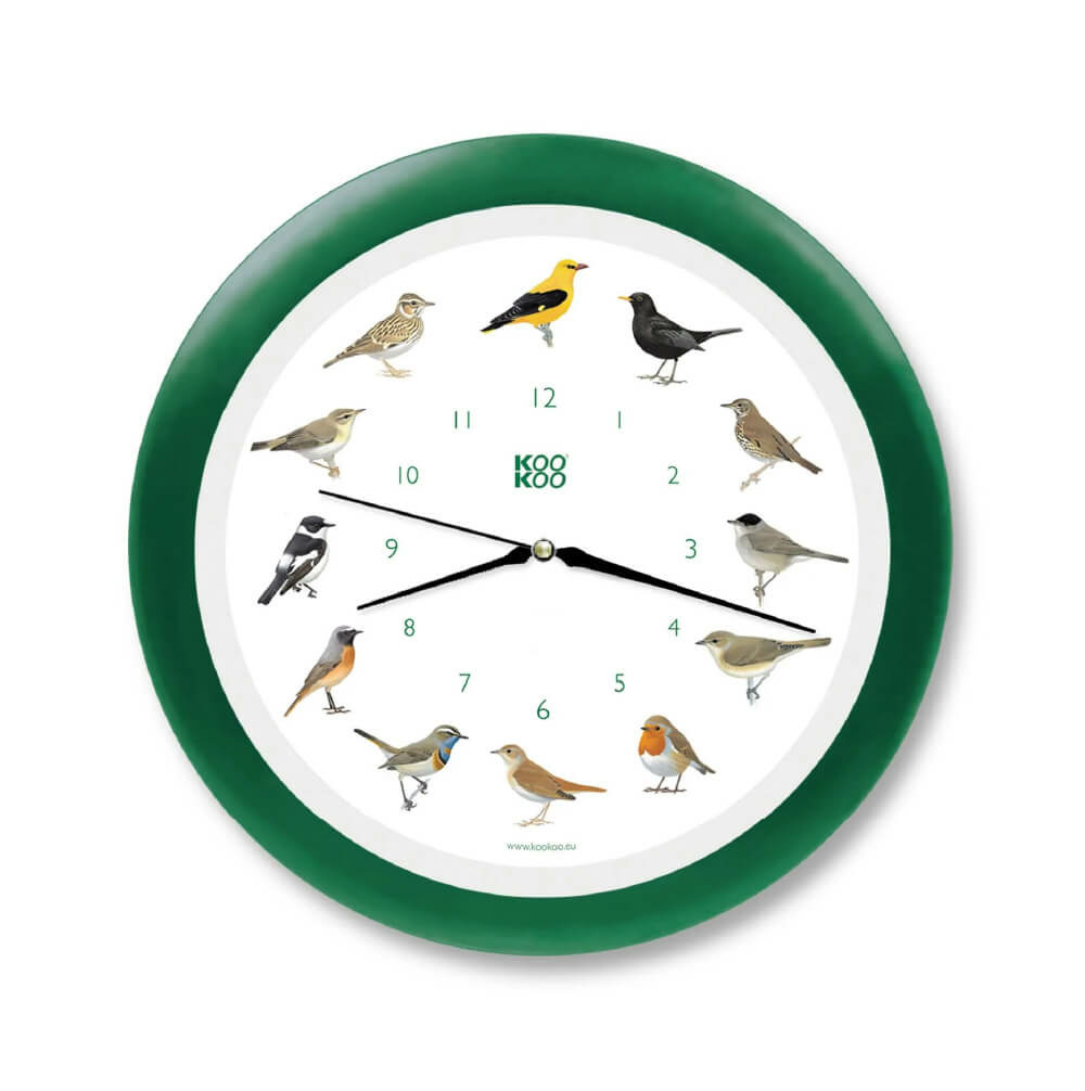 Horloge oiseaux des jardins, modèle en cadre vert