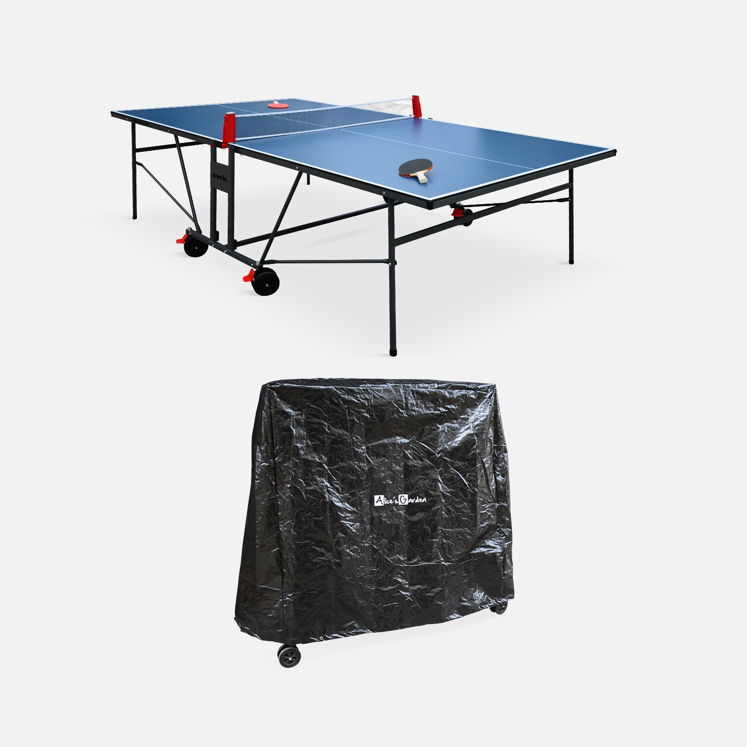 Table de ping pong indoor bleue. Avec 2 raquettes et 3 balles. Utilisation intérieure + housse en pvc
