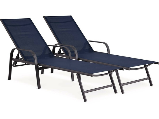 Lot de 2 bains de soleil en métal avec accoudoirs