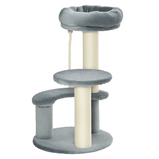 Petit arbre à chat 3 niveaux en peluche pour chatons avec lit perchoir ø40x65cm gris