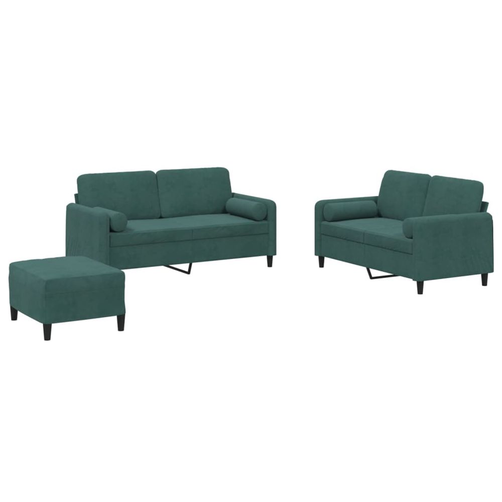 Ensemble de canapés 3 pcs avec coussins vert foncé velours