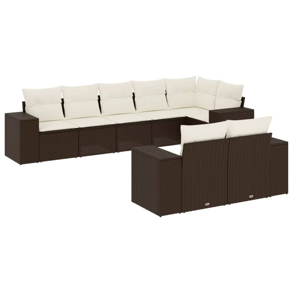 Salon de jardin 8 pcs avec coussins marron résine tressée