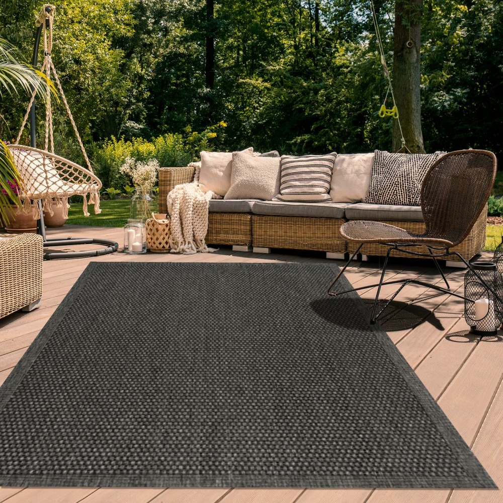 Tapis extérieur 160x230 tissé kilim gris lyn45 sunsau 7