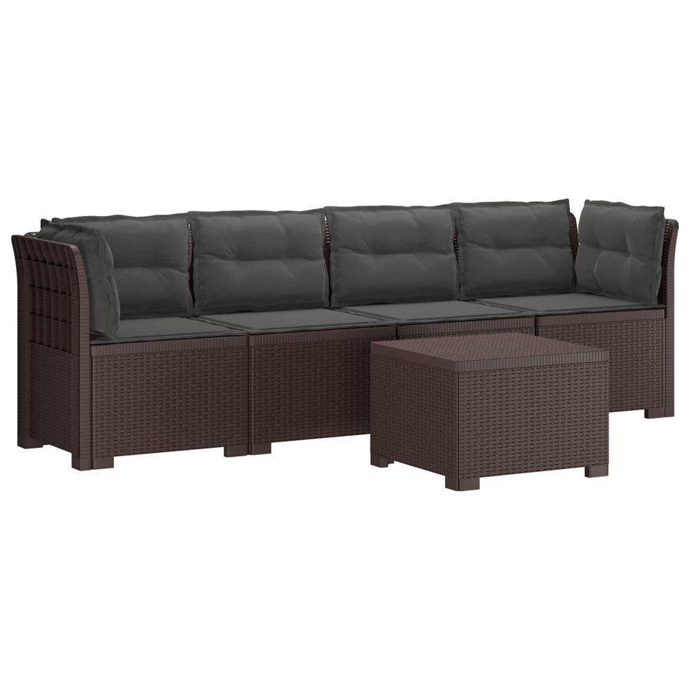 Canapé de jardin 4 places avec coussins look rotin pp marron