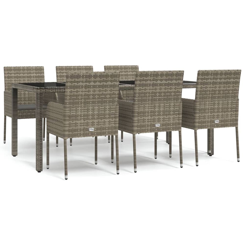 Ensemble à manger jardin et coussins 7 pcs gris rotin