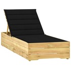 Transat chaise longue bain de soleil lit de jardin terrasse meuble d'extérieur avec coussin noir bois de pin imprégné 02_0012