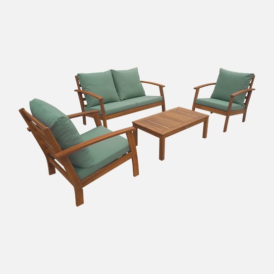 Salon de jardin en bois 4 places - ushuaïa - canapé, fauteuils et table basse en acacia, design