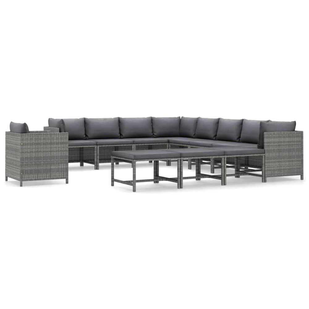 Salon de jardin 12 pcs avec coussins résine tressée gris