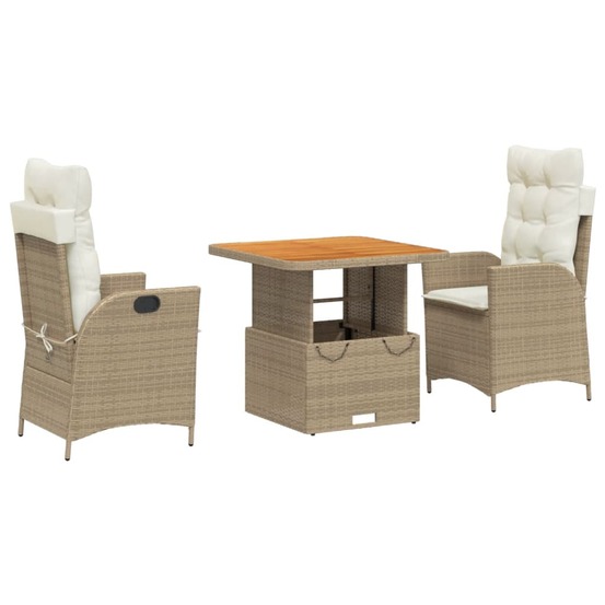 Ensemble à manger de jardin et coussins 3 pcs beige poly rotin