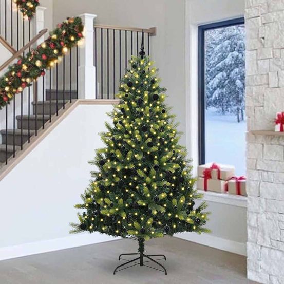 Kit sapin de noël artificiel géant 240cm, décoré avec 300 lumières led et boules