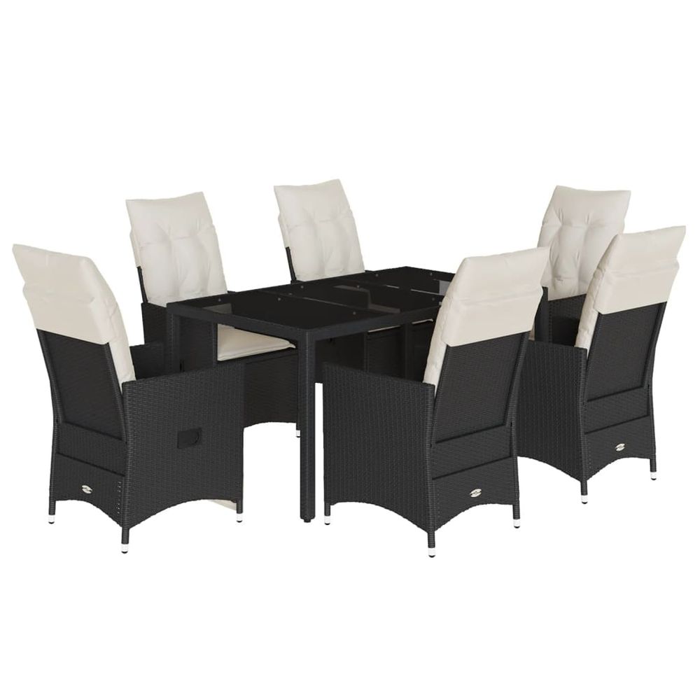 Ensemble à manger de jardin coussins 7pcs noir résine tressée