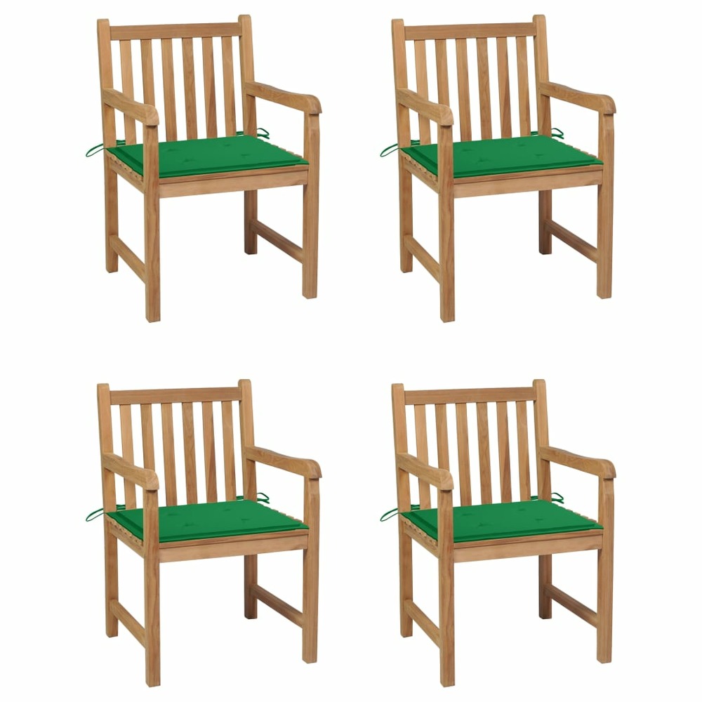 Chaises de jardin lot de 4 et coussins vert bois de teck solide