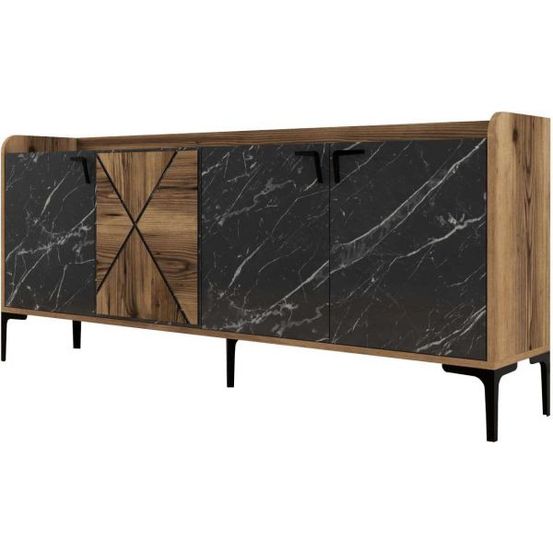 Buffet en aggloméré 4 portes venedik noyer + marbre noir