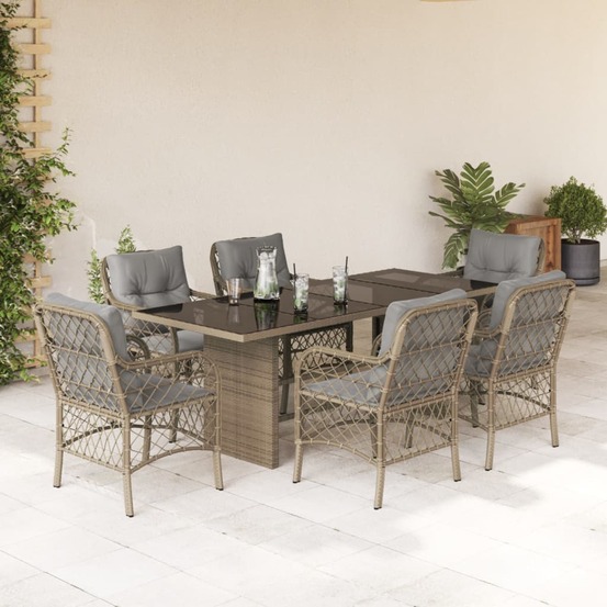 Ensemble à manger de jardin coussins 7 pcs mélange beige rotin