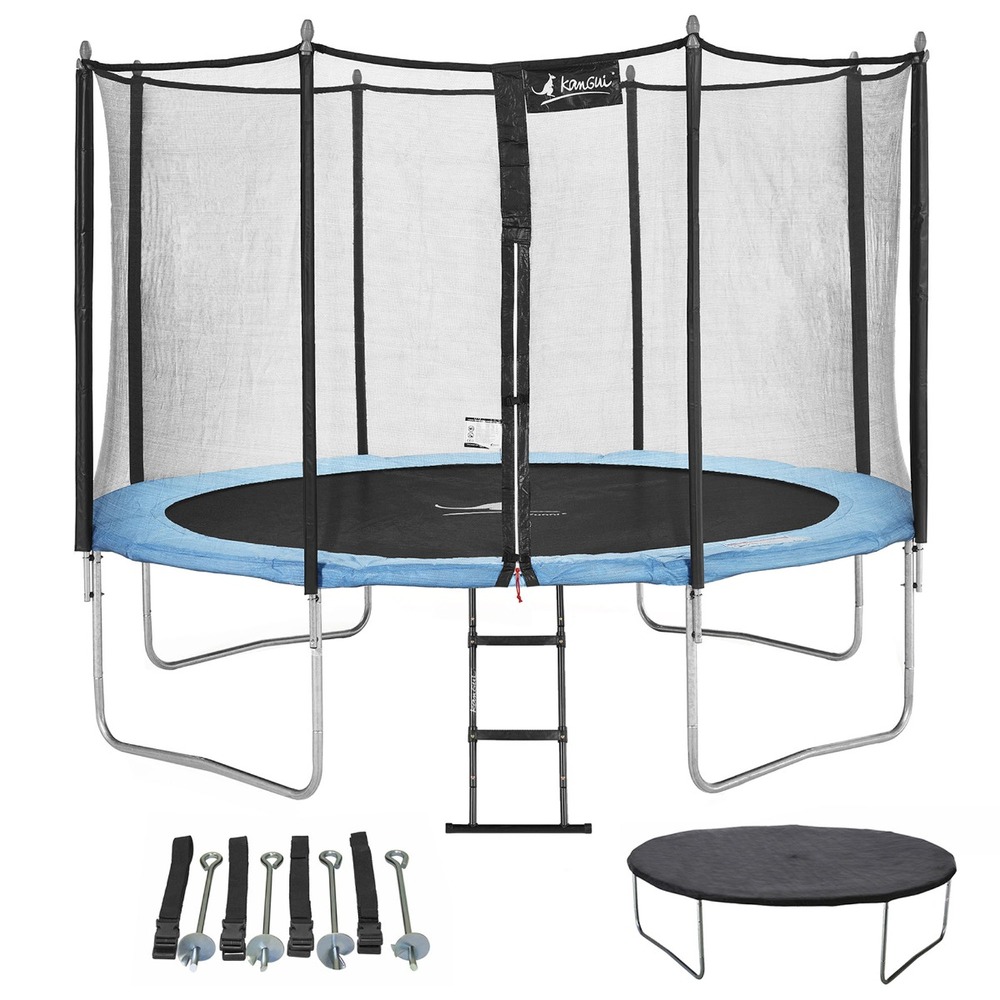 Trampoline de jardin 426 cm + échelle + bâche de protection + kit d'ancrage