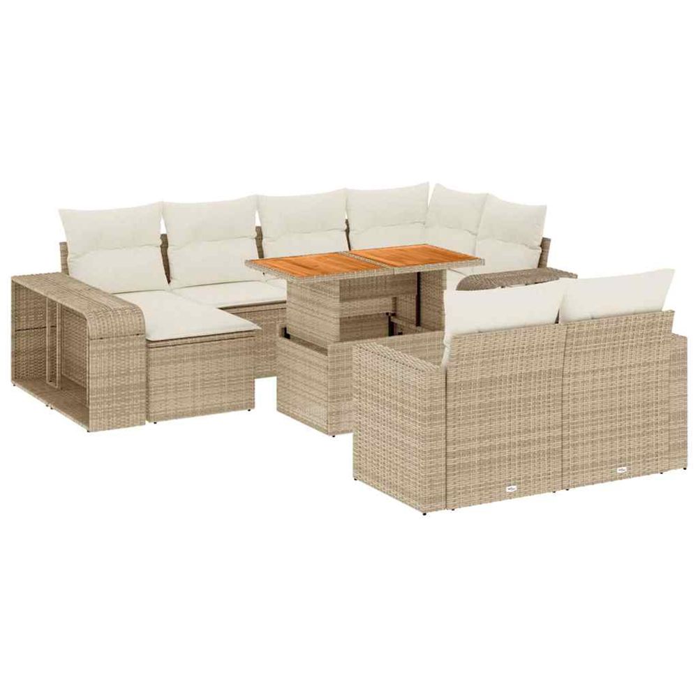 Salon de jardin 11 pcs avec coussins beige résine tressée