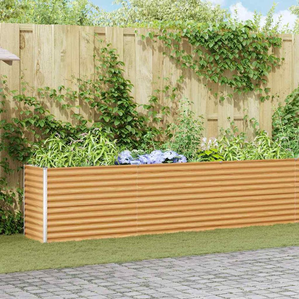 Jardinière surélevée longue en acier galvanisé hauteur confort pour jardiniers passionnés marron clair 485x50x68cm