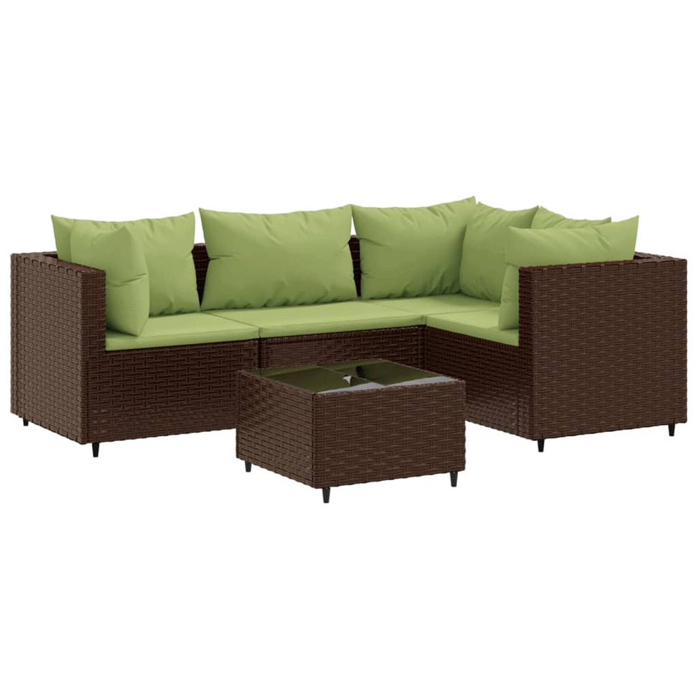 Salon de jardin 5 pcs avec coussins marron résine tressée