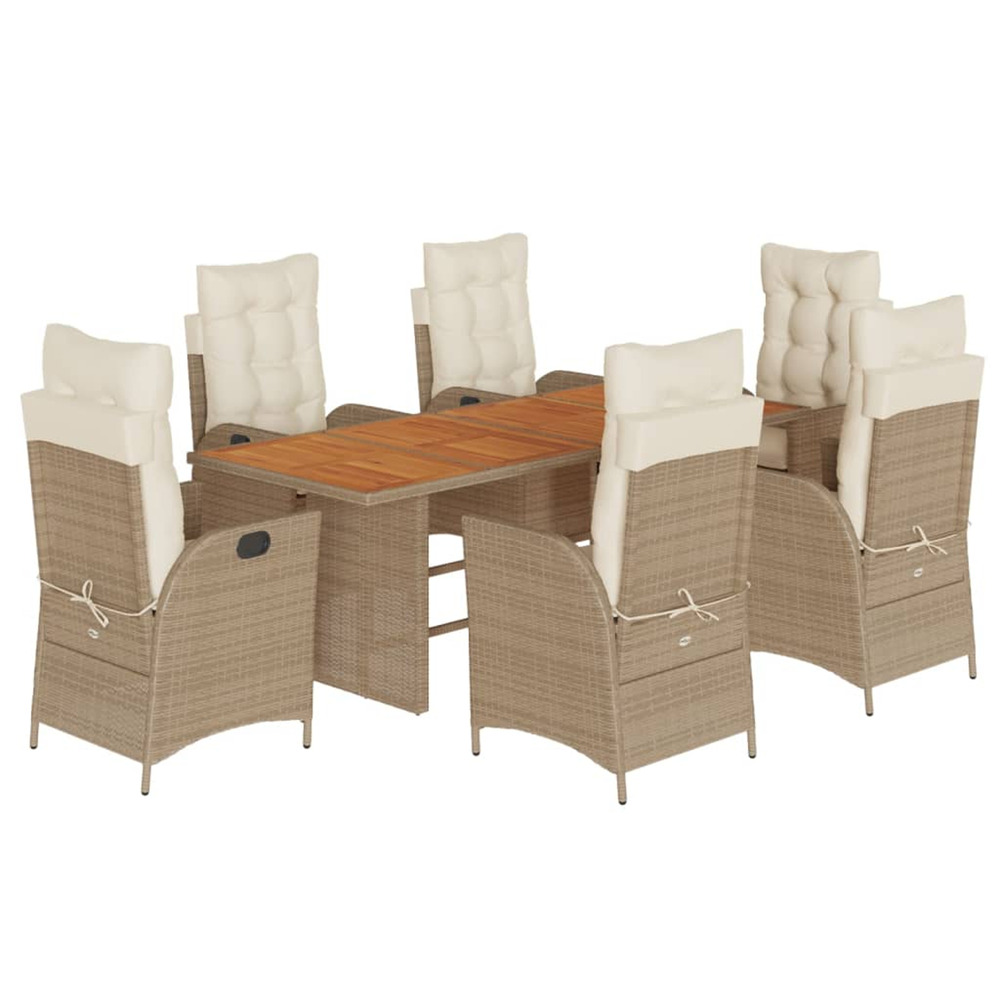 Ensemble à manger de jardin et coussins 7 pcs beige poly rotin