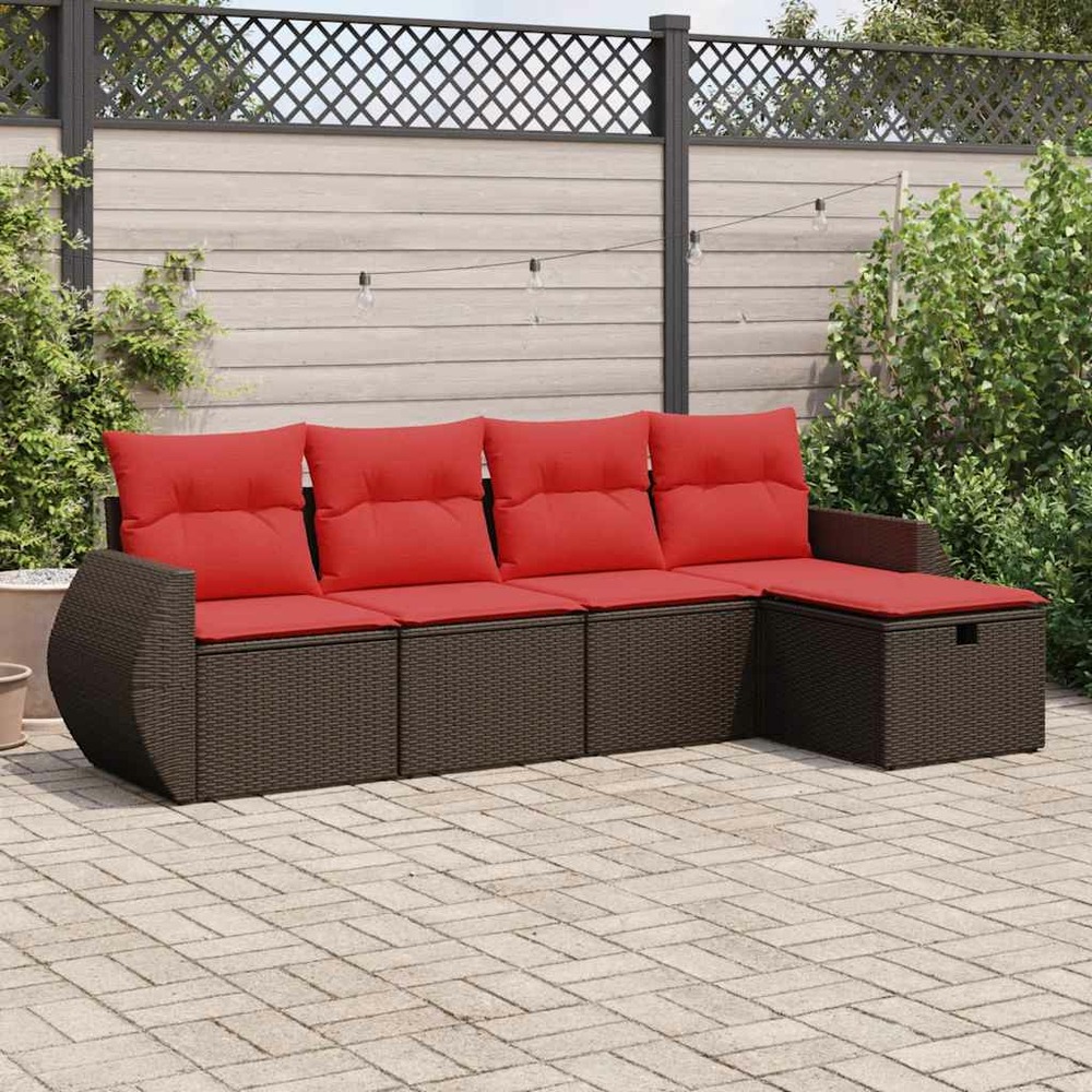 Salon de jardin avec coussins 5 pcs marron résine tressée