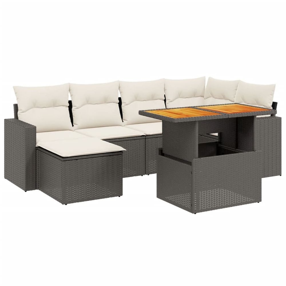 Salon de jardin 7 pcs avec coussins noir résine tressée