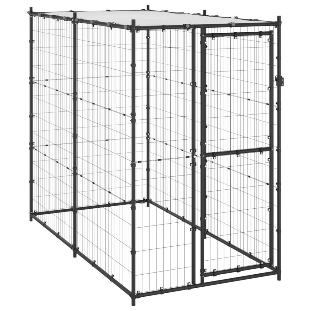 Chenil extérieur cage enclos parc animaux chien d'extérieur pour chiens acier avec toit 110 x 220 x 180 cm