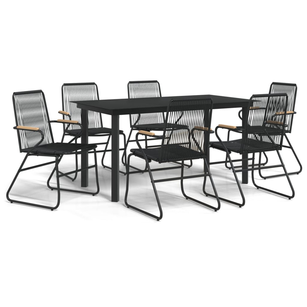 Ensemble à manger de jardin 7 pcs noir rotin pvc