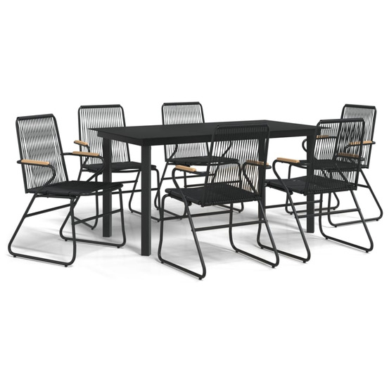 Ensemble à manger de jardin 7 pcs noir rotin pvc