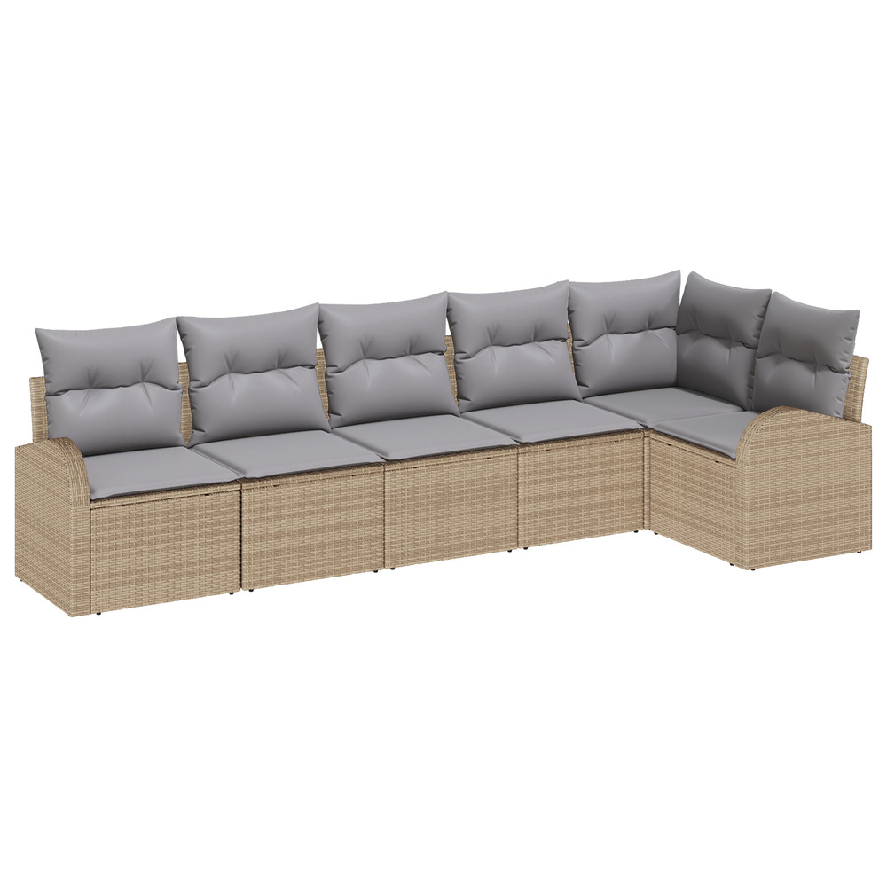 Ensemble de canapé de jardin 6 pièces avec coussins beige poly rotin