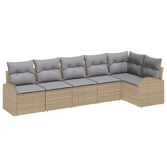 Ensemble de canapé de jardin 6 pièces avec coussins beige poly rotin