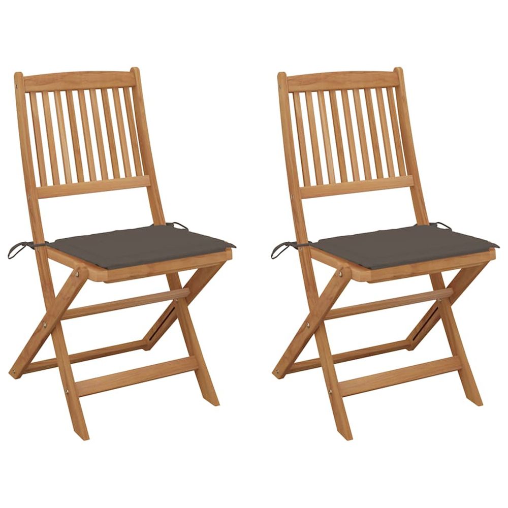 Chaises pliantes (lot de 2) avec coussins, en bois d'acacia massif