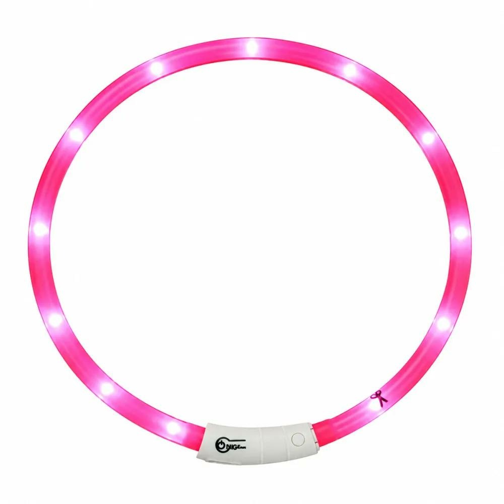 Collier lumineux rose réglable 20-70 cm - visibilité 500m