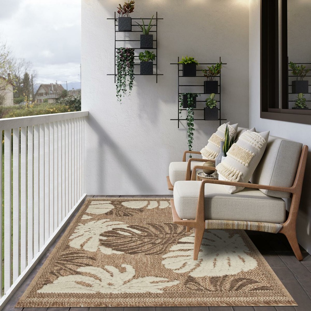 Tapis extérieur 60x90 tissé kilim maron et gris zephyr 1