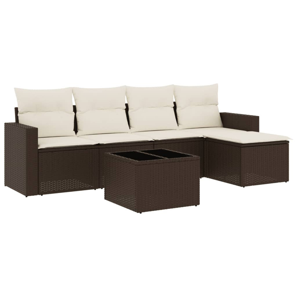Salon de jardin avec coussins 6 pcs marron résine tressée