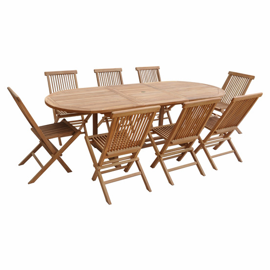 Salon de jardin en teck lombok - table ovale extensible - 8 places
