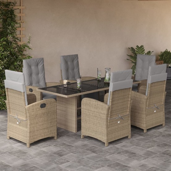 Ensemble à manger de jardin et coussins 7 pcs beige poly rotin