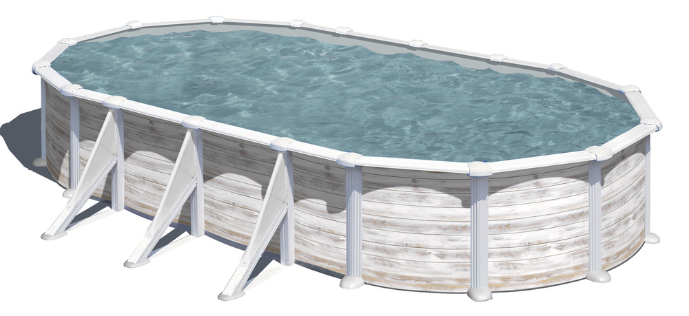 Piscine ovale acier 7,44m x 3,99m x h: 1,32m - imitation bois nordique
