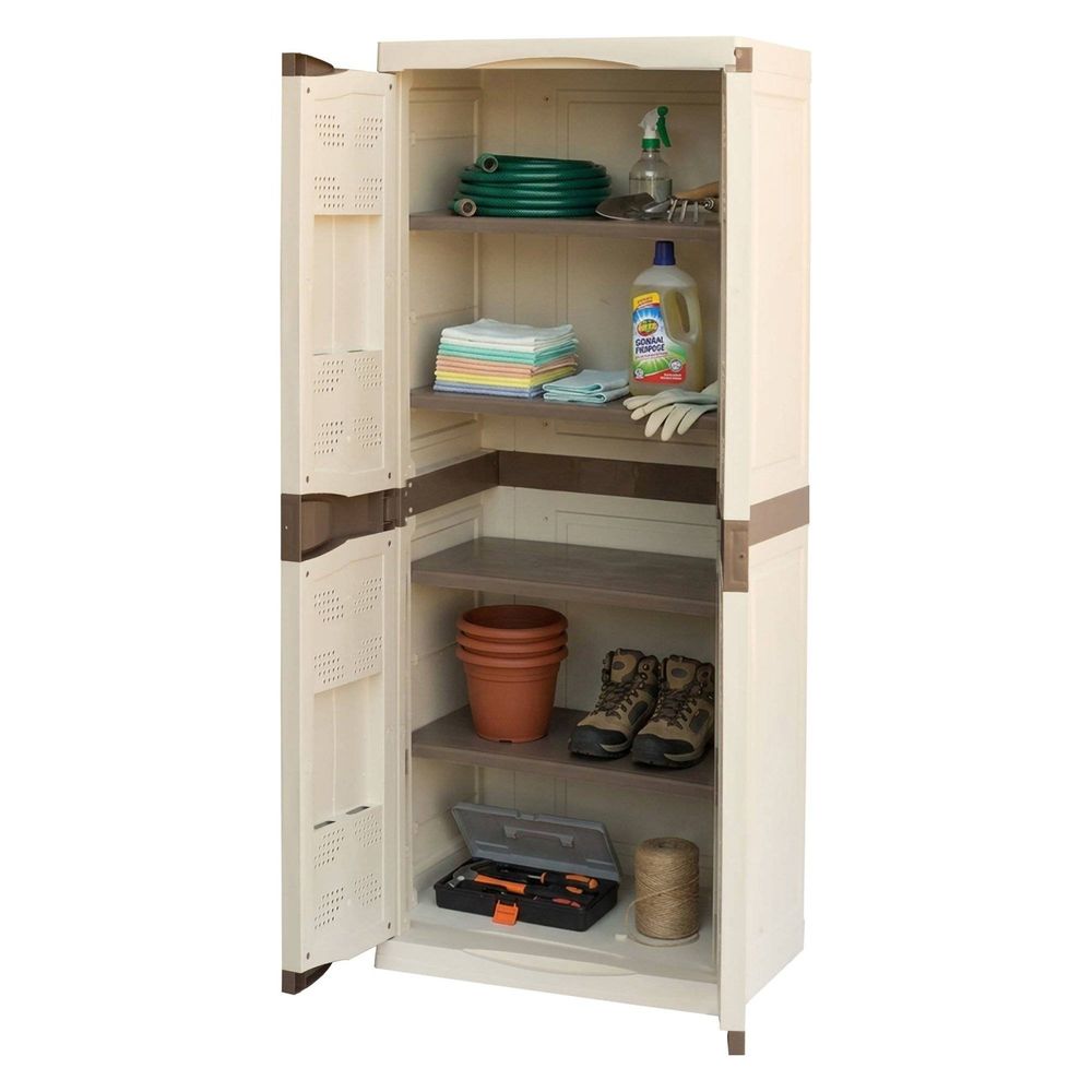 Armoire d'extérieur adenina, 4 étagères 70x47x179h cm beige