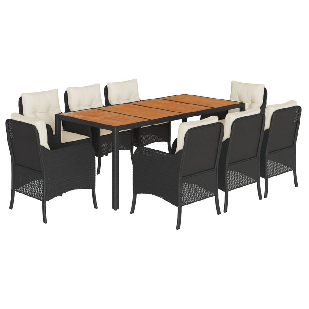 Ensemble à manger de jardin 9pcs coussins noir résine tressée