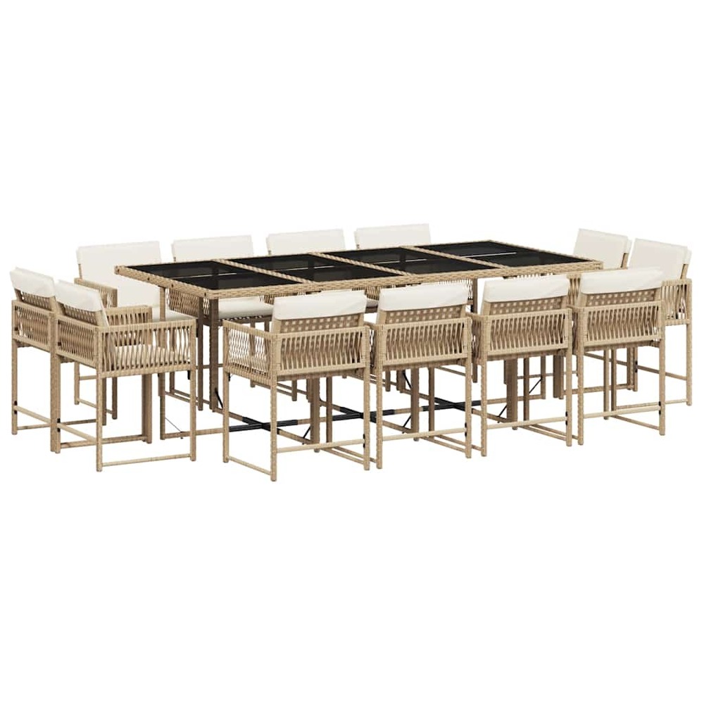 Ensemble à manger de jardin et coussins 13 pcs beige