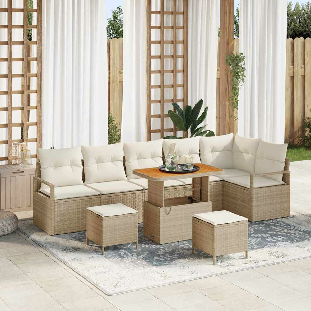 Ensemble de canapé de jardin 9 pcs beige poly rotin