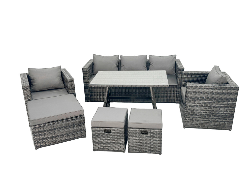 8 places meubles d'extérieur en rotin ensemble de canapés de jardin avec table à manger 2 fauteuil 3 tabourets gris foncé mixte