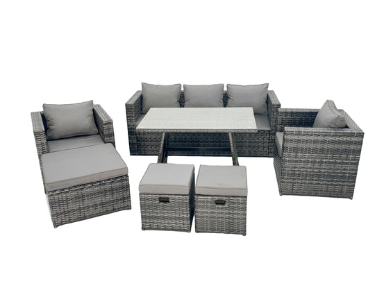 8 places meubles d'extérieur en rotin ensemble de canapés de jardin avec table à manger 2 fauteuil 3 tabourets gris foncé mixte